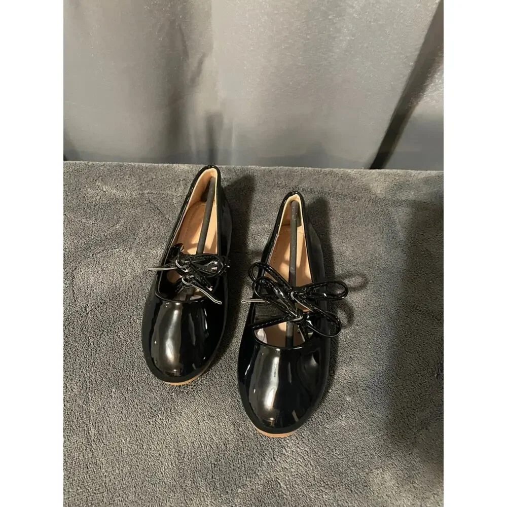 Girls' Black Patent two bow Dress Flats NWOT
